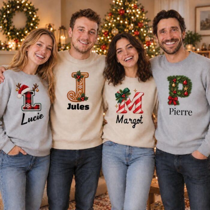 Pull de Noël personnalisé avec initiale et prénom