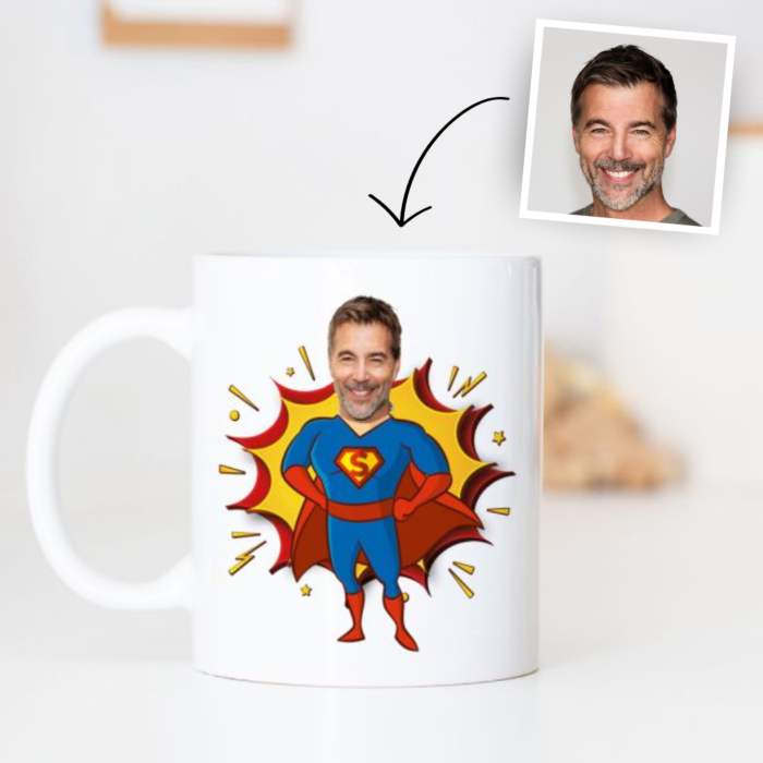 cadeau fête des pères Mug personnalisé super-héros avec visage