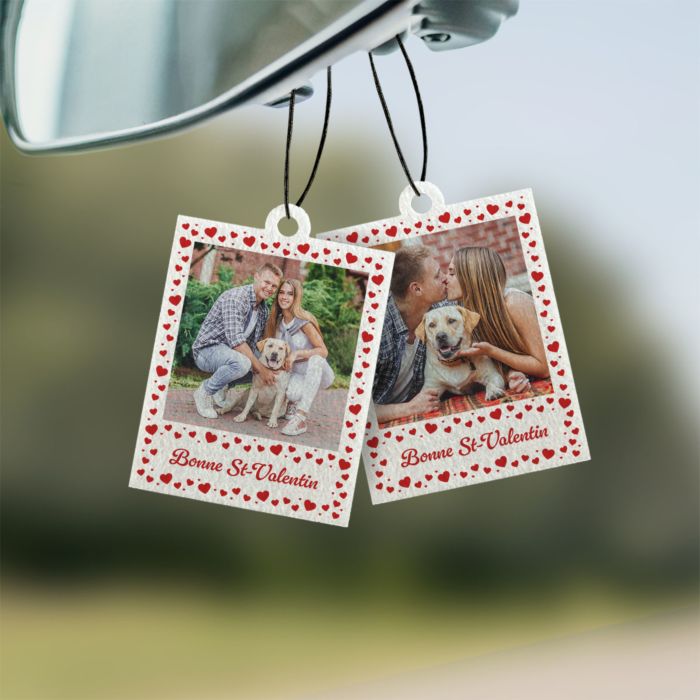 Désodorisant voiture personnalisé Design polaroïd avec cœurs - Lot de 2