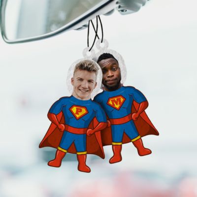 Désodorisant voiture personnalisé Superhéros avec visage - Lot de 2 Désodorisant voiture personnalisé Superhéros avec visage - Lot de 2