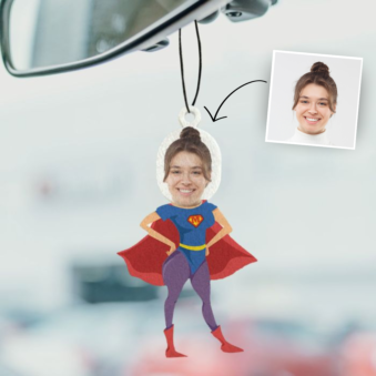 Désodorisant voiture personnalisé Superhéroïne avec visage 
