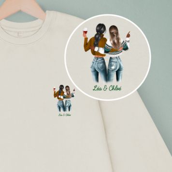 Pull personnalisé 2 amies - Illustration
