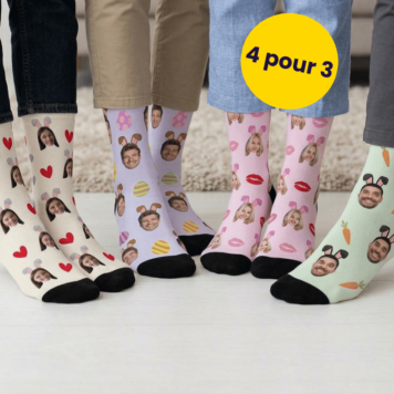 Coffret cadeau chaussettes de Pâques lot de 4 avec visage et oreilles de lapin