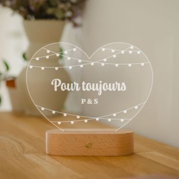 Lampe LED personnalisée avec cœur Guirlande lumineuse et texte