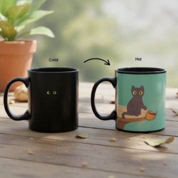 Tasse thermosensible avec chat espiègle