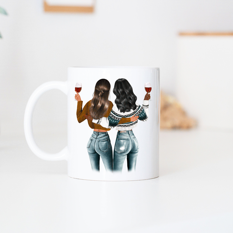 Mug personnalisé 2 amies – Illustration