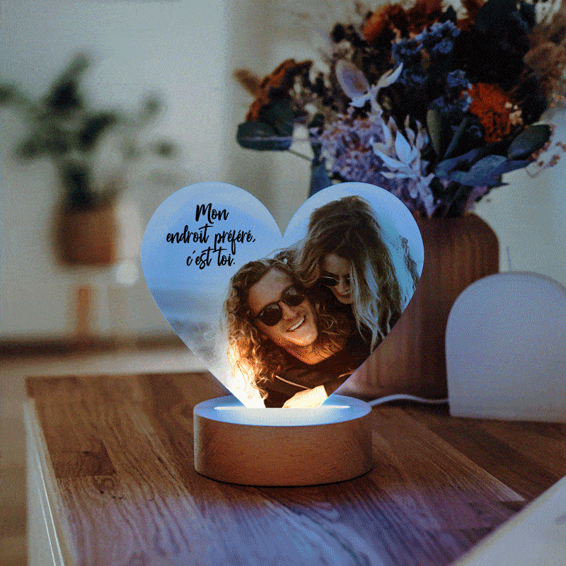 Lampe cœur personnalisée avec photo et texte Lampe cœur personnalisée avec photo et texte