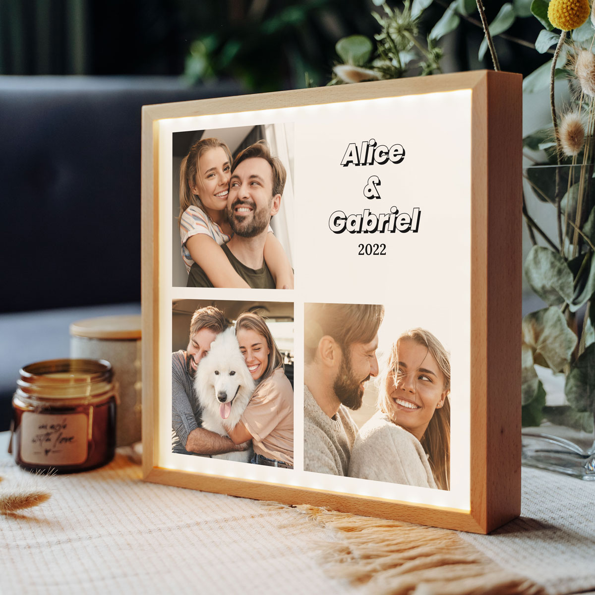 Light Box cadre lumineux personnalisé avec 3 photos et texte