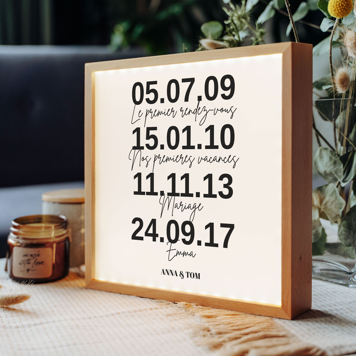 Light Box Cadre Lumineux personnalisé - Dates importantes