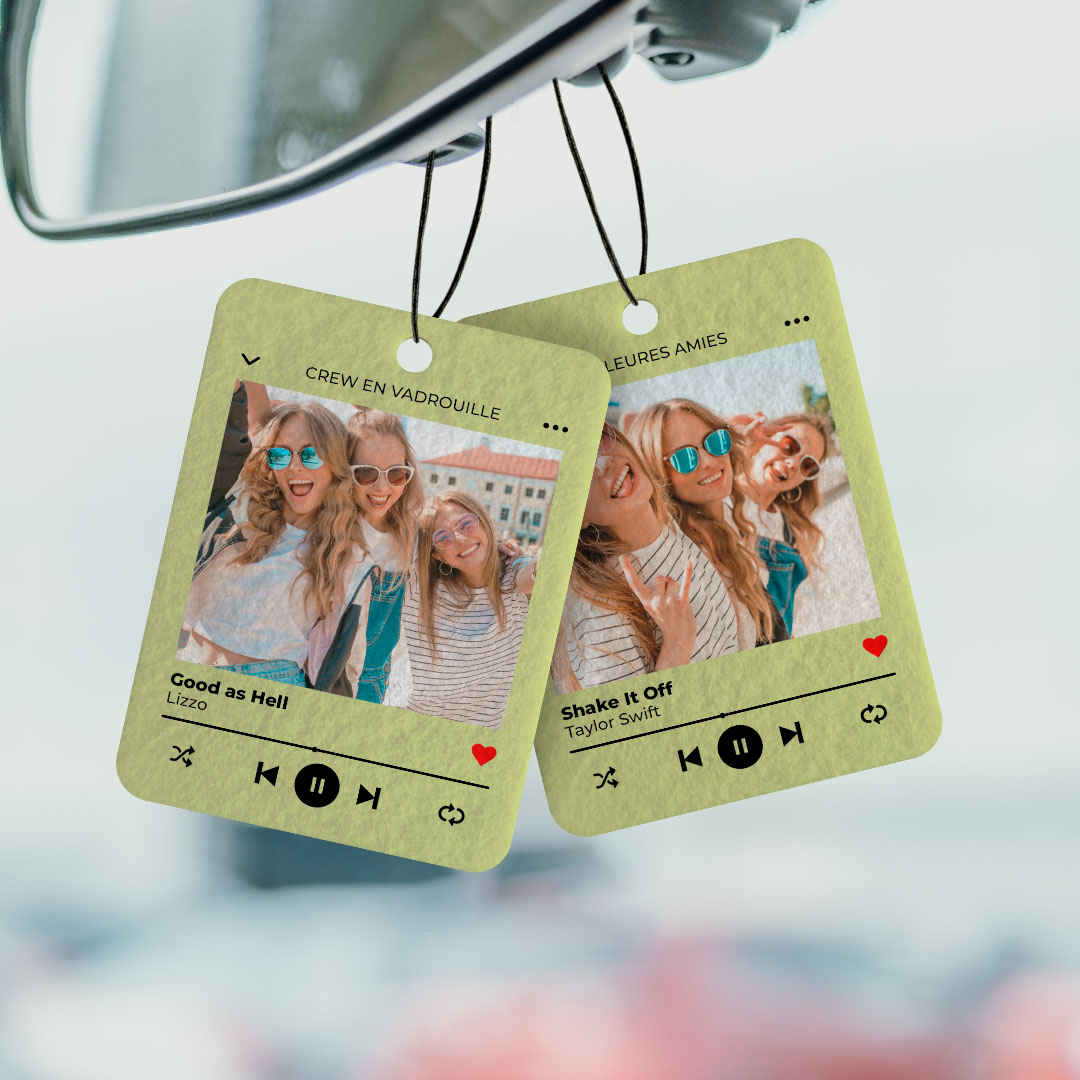 Désodorisant voiture personnalisé avec photo et chanson - Lot de 2