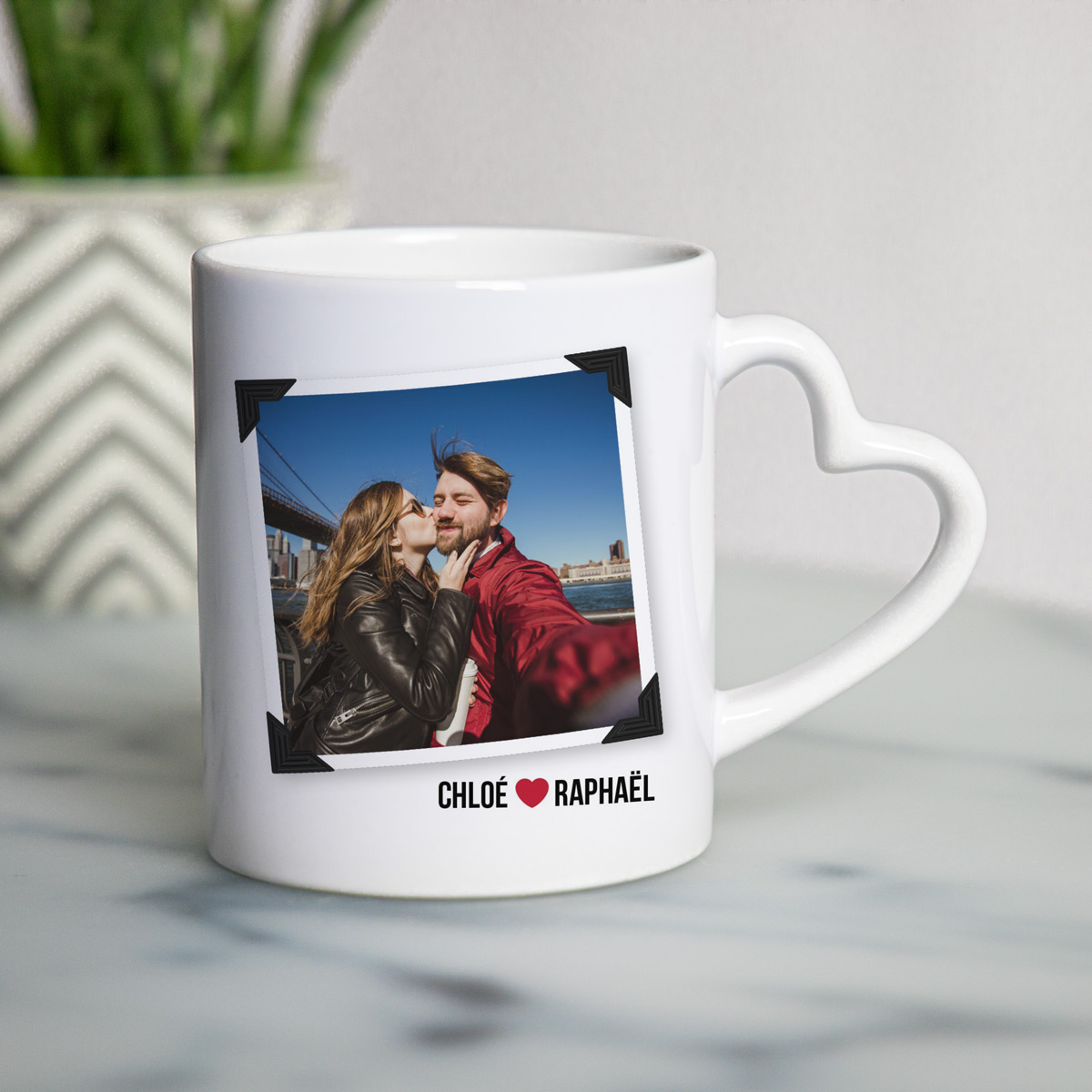Tasse Poignée Cœur avec Photo et Texte