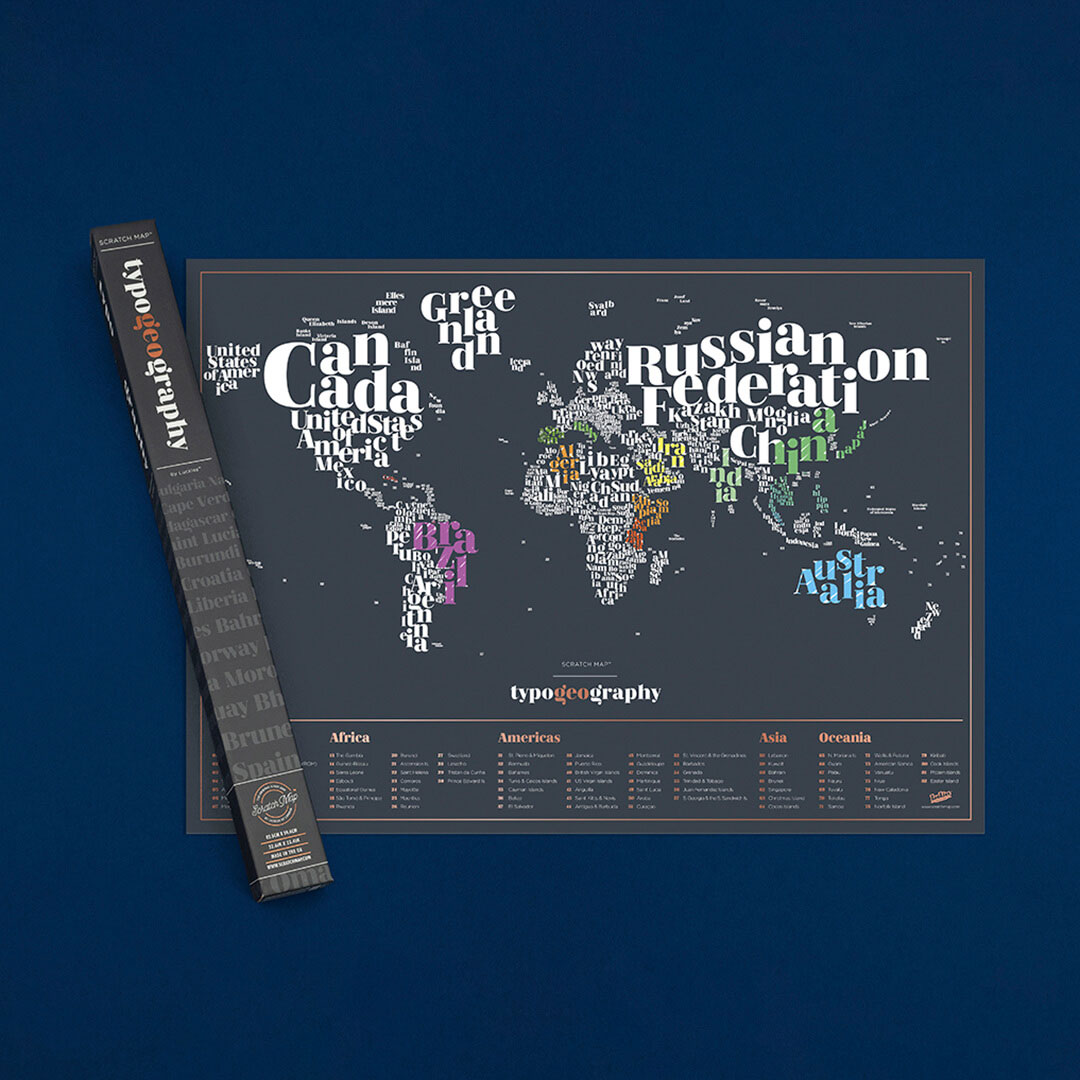 Carte du Monde Typographique à gratter