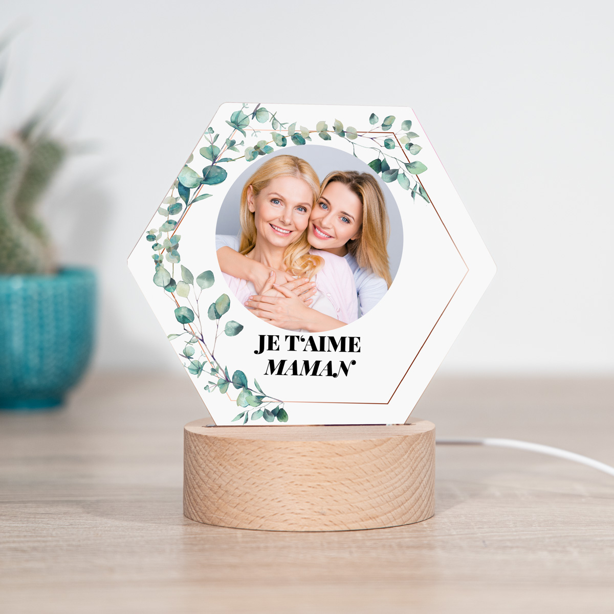 Lampe LED personnalisée Hexagonale avec Photo et Texte cadeau maman Lampe LED personnalisée Hexagonale avec Photo et Texte