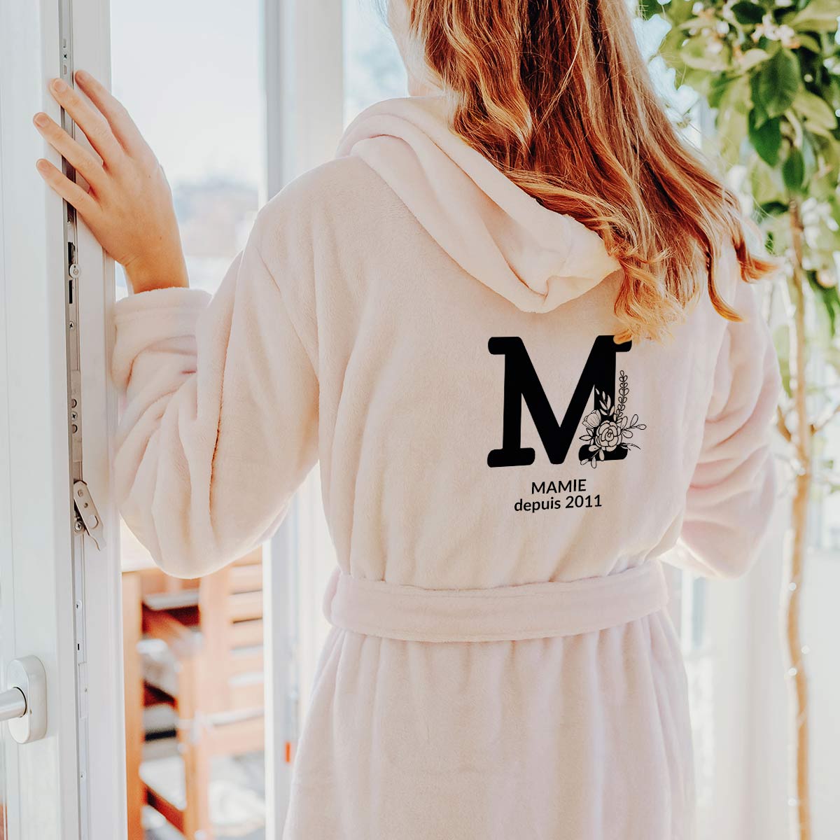 cadeau mamie Peignoir personnalisé avec monogramme et texte