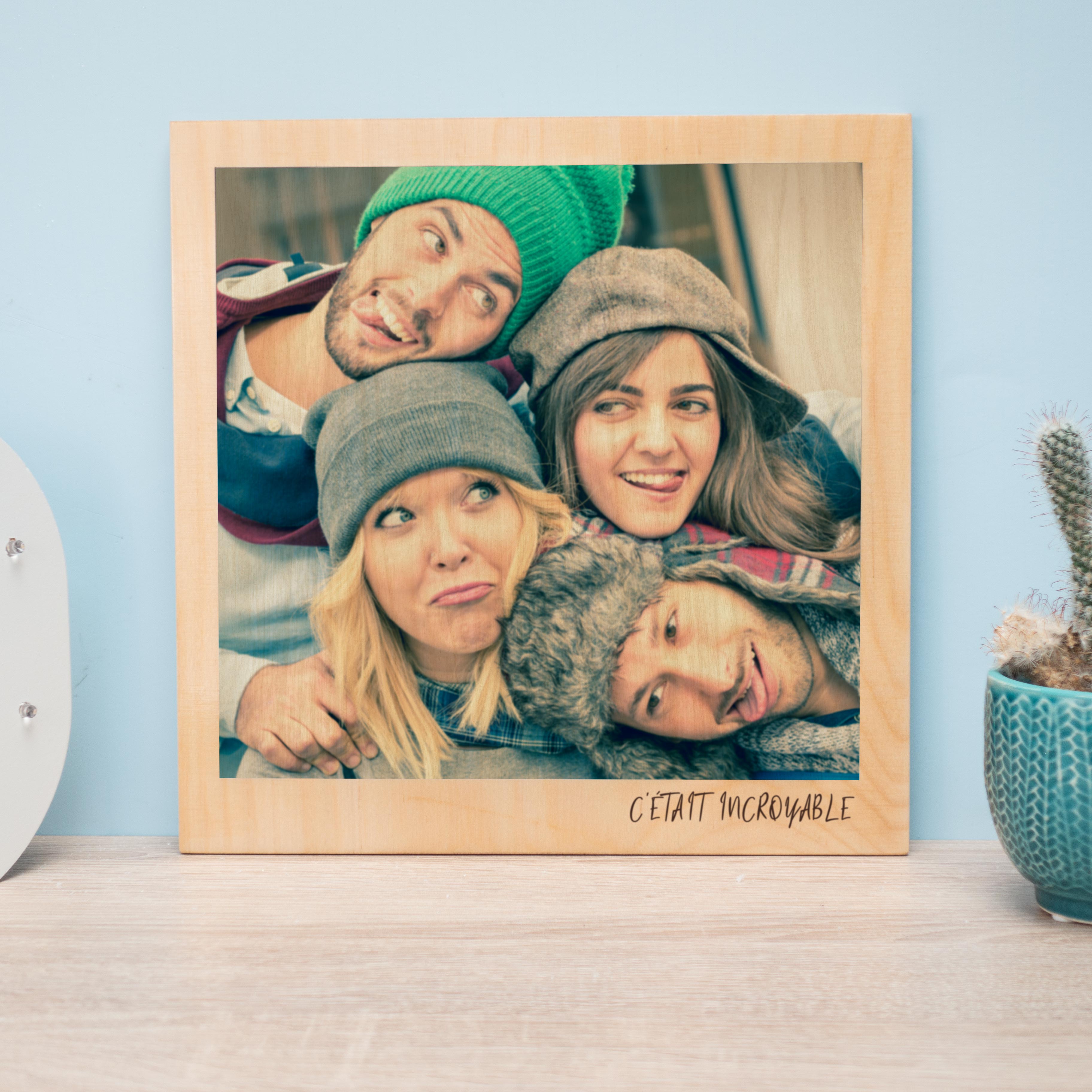 Photo sur bois personnalisée - Design Polaroid Cadeau de noel pour parents Photo personnalisable sur bois Effet polaroid