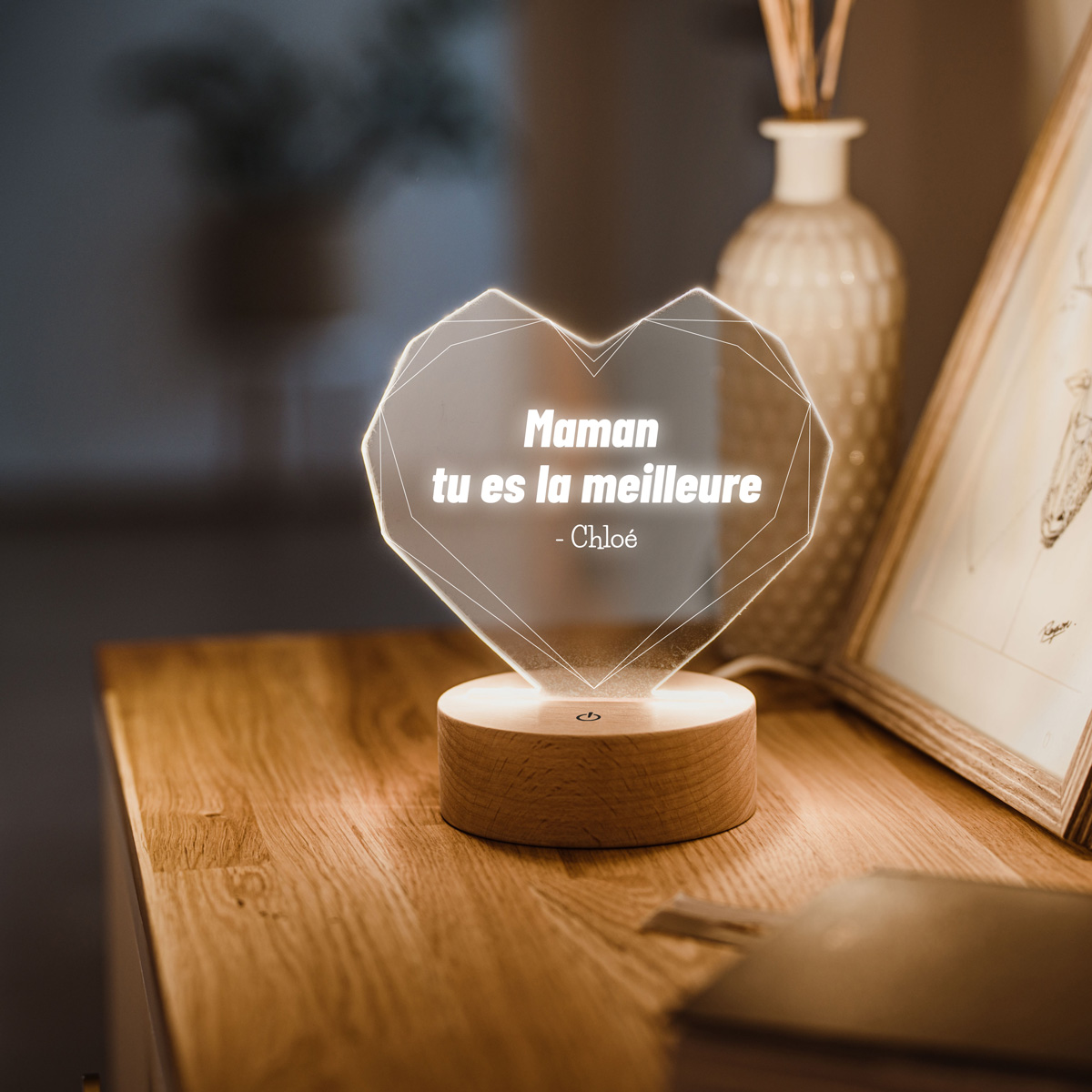Lampe LED personnalisée avec cœur cadeau maman Lampe LED personnalisée avec cœur