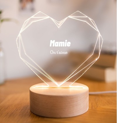 cadeau mamie Lampe LED personnalisée avec cœur