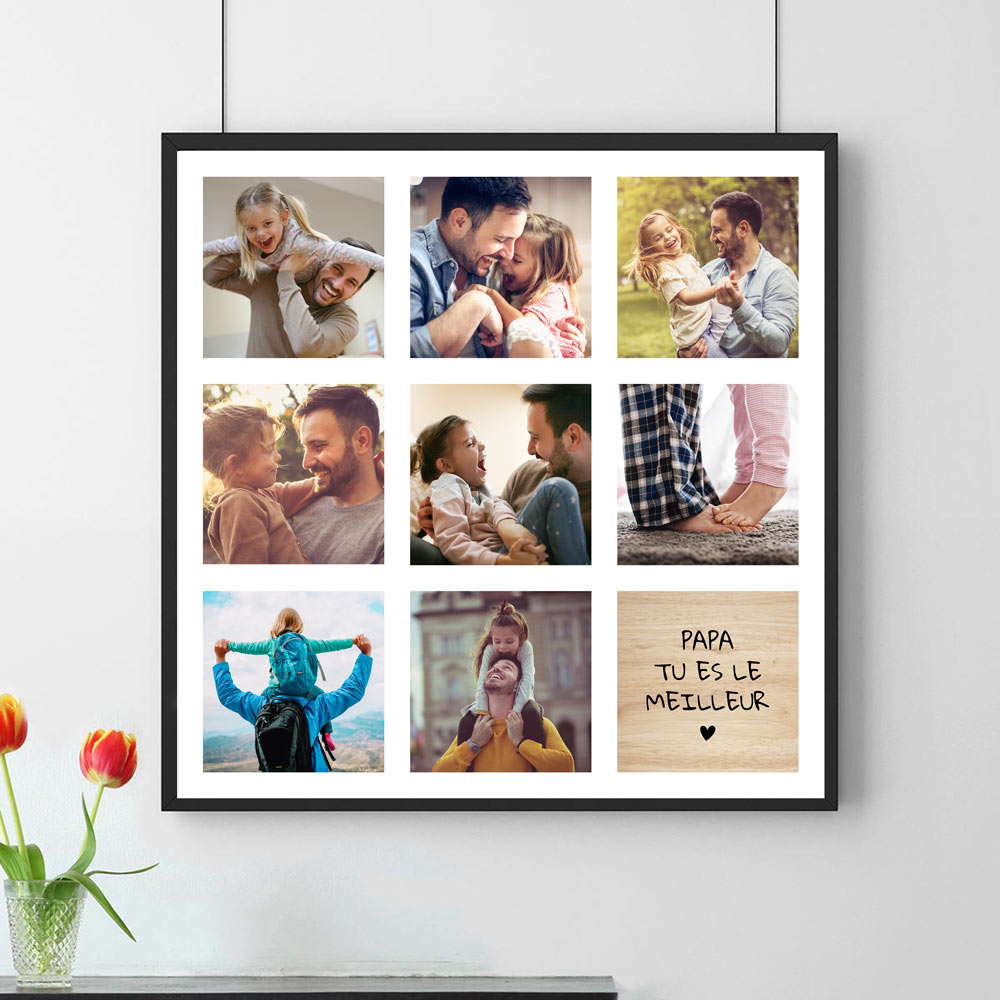 cadeau papa Poster Photo Personnalisable - 8 Images + Texte