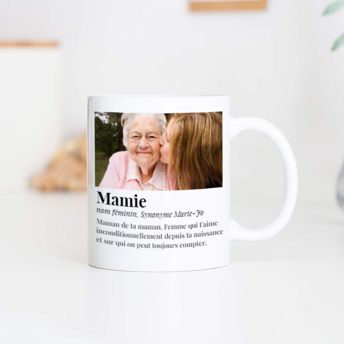 cadeau mamie Mug personnalisé poignée cœur avec photo et définition