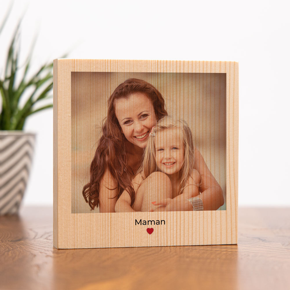 Photo sur bois carrée personnalisée avec photo et texte cadeau maman Photo carrée sur bois avec image et texte