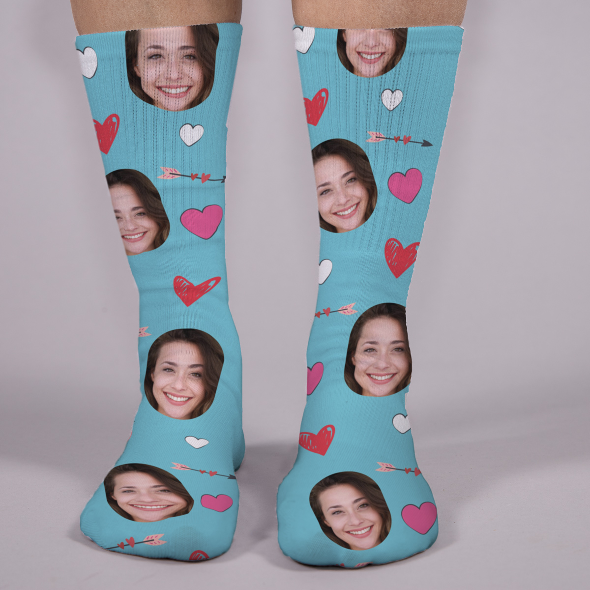 Chaussettes personnalisées visage motifs amour cadeau femme Chaussettes personnalisées visage motifs amour