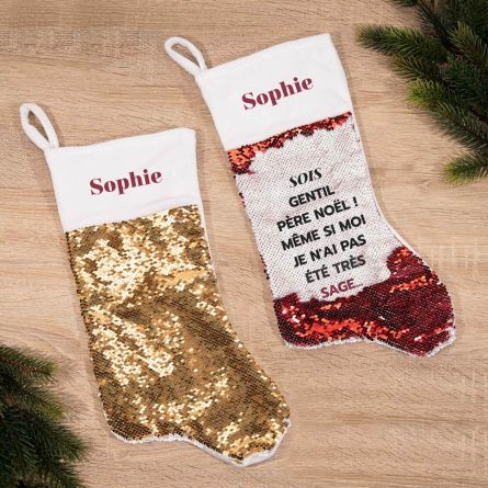 Chaussette de Noël à Paillettes avec texte