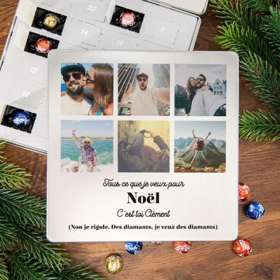 Calendrier de l'Avent - Boîte en métal Pralines avec 6 photos et texte Calendrier de l'Avent - Boîte en métal Pralines avec 6 photos et texte