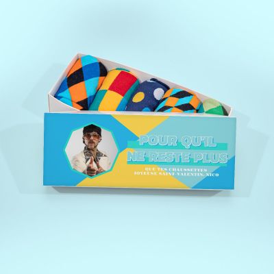 Boîte à Chaussettes avec image et texte Boîte à Chaussettes avec image et texte
